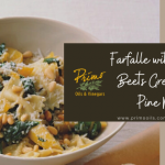 Farfalle with Beets, Beets Green, and Pine Nuts