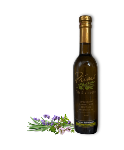 A 375ml bottle of Herbs de Provence Olive Oil with lavender, rosemary, savory, thyme and bay leaf.