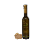 A 375ml bottle of White Truffle Olive Oil with truffles.