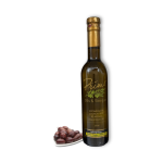 375ml bottle of Arbequina Extra Virgin Olive Oil with plate of olives grown in Chile