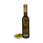 A 375ml bottle of Lentrisca Extra Olive Oil with a plate of olives grown in Portugal.