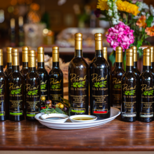A sample of Primo Olive Oils and Balsamic Vinegars that would be displayed at a Louisville Farmers Market